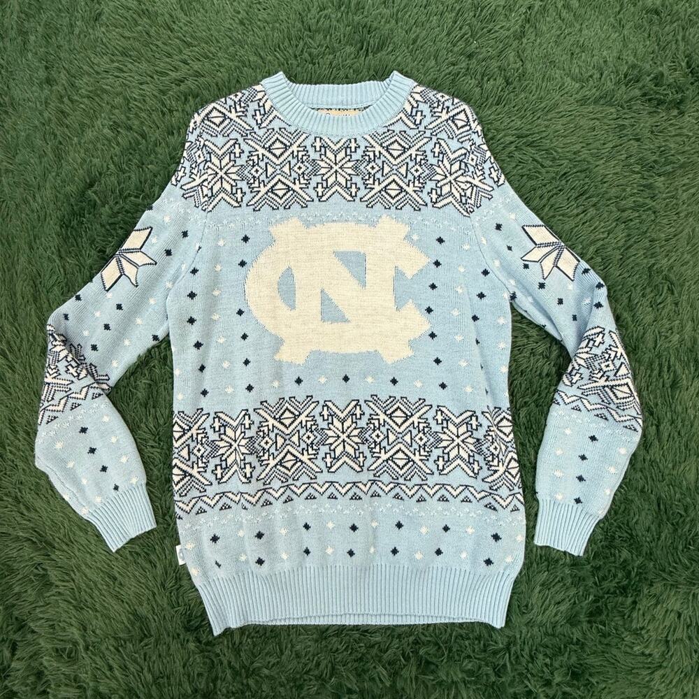 University of North Carolina Baby Blue Ugly Christmas Sweater Sz Medium